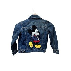 BABY GAP DISNEY MICKEY MOUSE PATCH Med Washed Blue DENIM JACKET Button - Size 5T